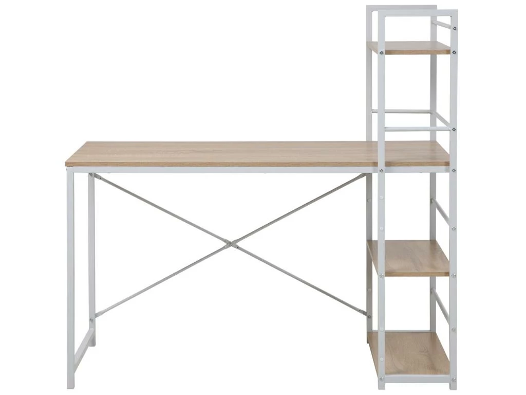 Table Bureau PC Avec Bibliothèque Blanc Beige Bois Métal Moderne 4 Table Bureau PC Avec Bibliothèque Blanc Beige Bois Métal Moderne – Image 2