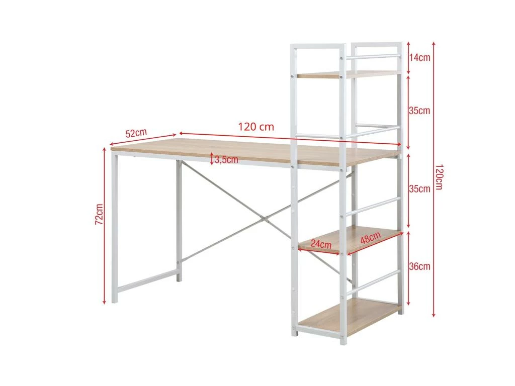 Table Bureau PC Avec Bibliothèque Blanc Beige Bois Métal Moderne 5 Table Bureau PC Avec Bibliothèque Blanc Beige Bois Métal Moderne – Image 3