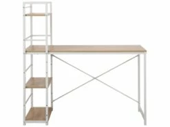 Table Bureau PC Avec Bibliothèque Blanc Beige Bois Métal Moderne 11 Table Bureau PC Avec Bibliothèque Blanc Beige Bois Métal Moderne -DECO Ventes meuble bureau 12587367