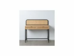 Bureau 2 Tiroirs Bois Naturel/Rotin/Noir- MAINIA -DECO Ventes meuble bureau 12990713