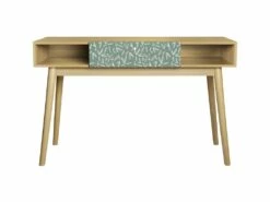 Bureau Avec 1 Tiroir - Decor Chene Et Vert - Pieds En Bois Massif - L 120 X P 55 X H 75 Cm - GARDENIA