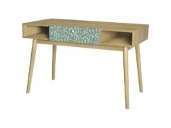 Bureau Avec 1 Tiroir - Decor Chene Et Vert - Pieds En Bois Massif - L 120 X P 55 X H 75 Cm - GARDENIA -DECO Ventes meuble bureau 13011649