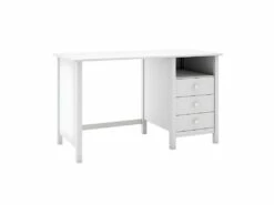 DAVA - Bureau 3 Tiroirs En Pin Massif Blanc