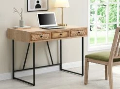 Bureau Avec 3 Tiroirs - MDF Et Métal - Coloris : Naturel Et Noir - AKIVI