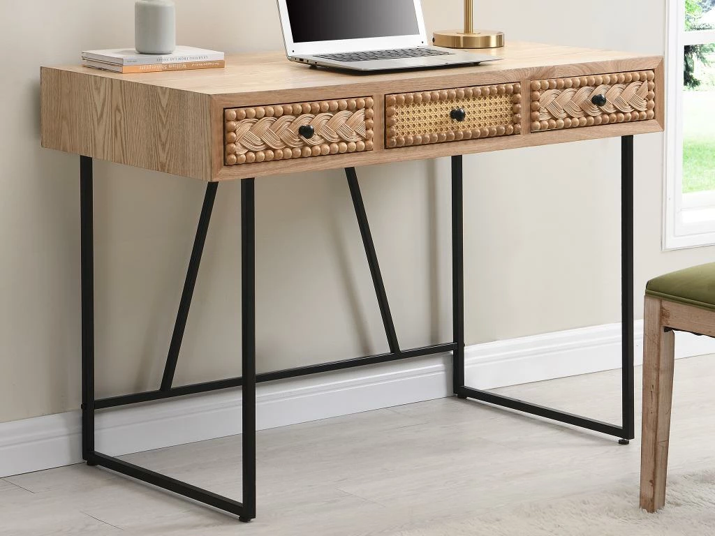 Bureau Avec 3 Tiroirs - MDF Et Métal - Coloris : Naturel Et Noir - AKIVI 4 Bureau Avec 3 Tiroirs - MDF Et Métal - Coloris : Naturel Et Noir - AKIVI – Image 2