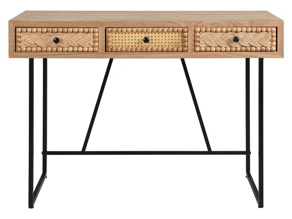 Bureau Avec 3 Tiroirs - MDF Et Métal - Coloris : Naturel Et Noir - AKIVI 6 Bureau Avec 3 Tiroirs - MDF Et Métal - Coloris : Naturel Et Noir - AKIVI – Image 4
