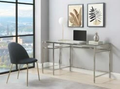 Bureau Avec 2 étagères - Verre Trempé Et Acier - Argent - TIZIO De Pascal Morabito
