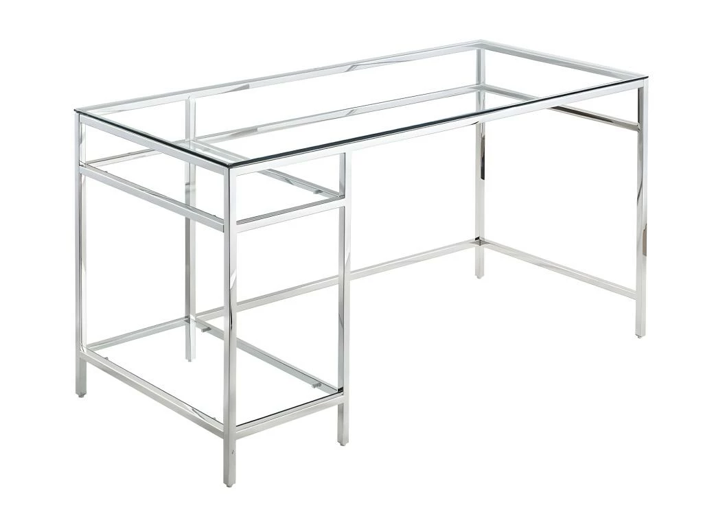 Bureau Avec 2 étagères - Verre Trempé Et Acier - Argent - TIZIO De Pascal Morabito 5 Bureau Avec 2 étagères - Verre Trempé Et Acier - Argent - TIZIO De Pascal Morabito – Image 3