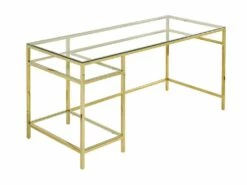 Bureau Avec 2 étagères - Verre Trempé Et Acier - Doré - TIZIO De Pascal Morabito -DECO Ventes meuble bureau 1348639