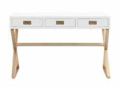 Bureau Avec 3 Tiroirs - MDF Et Métal - Blanc Et Doré - URENGA -DECO Ventes meuble bureau 14023401