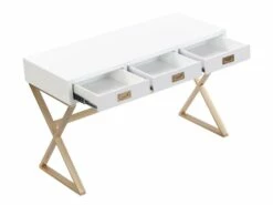 Bureau Avec 3 Tiroirs - MDF Et Métal - Blanc Et Doré - URENGA -DECO Ventes meuble bureau 14023411