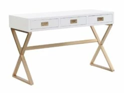 Bureau Avec 3 Tiroirs - MDF Et Métal - Blanc Et Doré - URENGA -DECO Ventes meuble bureau 14023417