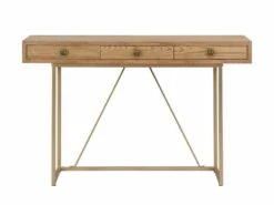Bureau Console Avec 3 Tiroirs - MDF Et Métal - Naturel Et Doré - DEYAM -DECO Ventes meuble bureau 14023427