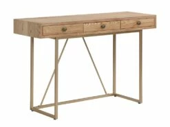 Bureau Console Avec 3 Tiroirs - MDF Et Métal - Naturel Et Doré - DEYAM -DECO Ventes meuble bureau 14023429