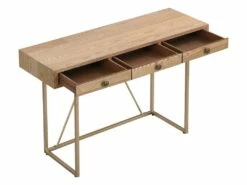 Bureau Console Avec 3 Tiroirs - MDF Et Métal - Naturel Et Doré - DEYAM -DECO Ventes meuble bureau 14023431