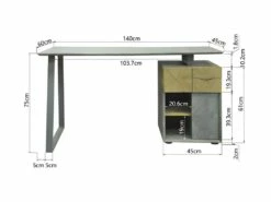 Bureau 1 Porte 1 Tiroir - Decor Bois Blanc Et Gris - L 140 X P 60 X H 75 - COLOGNE -DECO Ventes meuble bureau 14110395