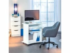 TEO - Pack Meuble Information + Fauteuil Gris + Meuble à Tiroirs