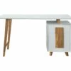 Bureau 1 Porte 1 Tiroir - Décor Bois Et Blanc - L 140 X P 76 X H 60 - HAMBOURG -DECO Ventes meuble bureau 15910215