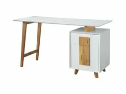 Bureau 1 Porte 1 Tiroir - Décor Bois Et Blanc - L 140 X P 76 X H 60 - HAMBOURG -DECO Ventes meuble bureau 15910219