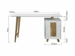 Bureau 1 Porte 1 Tiroir - Décor Bois Et Blanc - L 140 X P 76 X H 60 - HAMBOURG -DECO Ventes meuble bureau 15910221