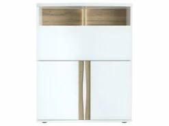 Secrétaire 3 Portes 2 Niches Blanc Laqué/ Chêne Doré - STAIN -DECO Ventes meuble bureau 18316795