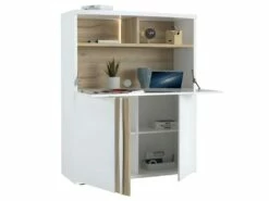 Secrétaire 3 Portes 2 Niches Blanc Laqué/ Chêne Doré - STAIN -DECO Ventes meuble bureau 18316797