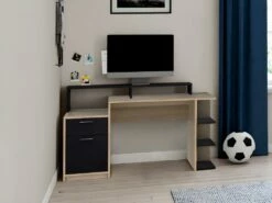 Bureau Avec Rangements ZACHARIE - Coloris : Chêne Et Noir -DECO Ventes meuble bureau 19057377