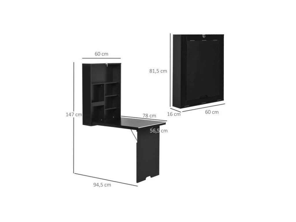 Bureau Pliable étagère LENNY Noir 5 Bureau Pliable étagère LENNY Noir – Image 3