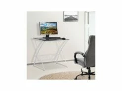 Bureau Verre Trempé NEW-YORK Blanc -DECO Ventes meuble bureau 19170419