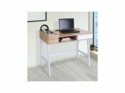 Bureau Informatique OSLO Blanc Et Bois -DECO Ventes meuble bureau 19170559