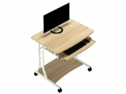 Petit Bureau Informatique - Roulant - Blanc/aspect Bois De Chêne -DECO Ventes meuble bureau 19171479