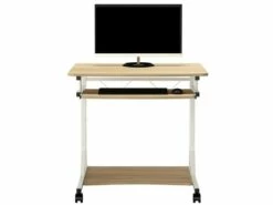 Petit Bureau Informatique - Roulant - Blanc/aspect Bois De Chêne -DECO Ventes meuble bureau 19171485