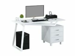 Bureau Informatique Design Avec Tiroirs De Rangement - Couleur Blanc -DECO Ventes meuble bureau 19192775