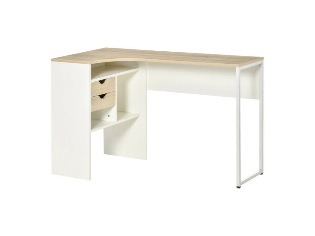 Bureau D'angle Avec Rangements RONY Chêne Clair Et Blanc 3 Bureau D'angle Avec Rangements RONY Chêne Clair Et Blanc