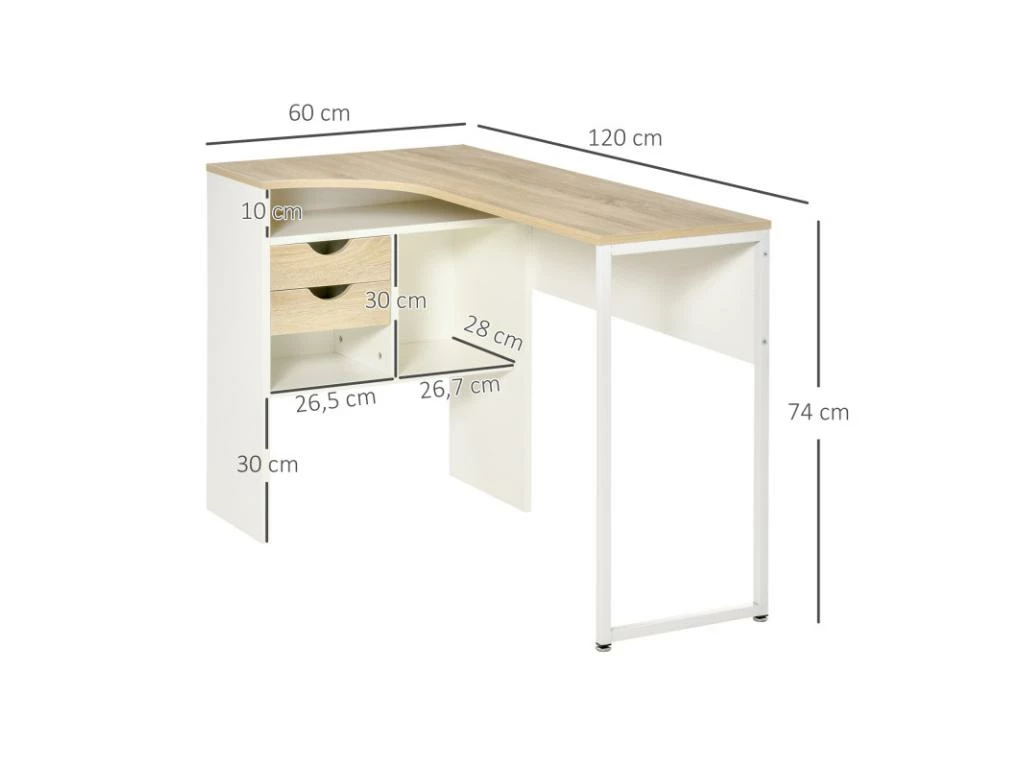 Bureau D'angle Avec Rangements RONY Chêne Clair Et Blanc 5 Bureau D'angle Avec Rangements RONY Chêne Clair Et Blanc – Image 3