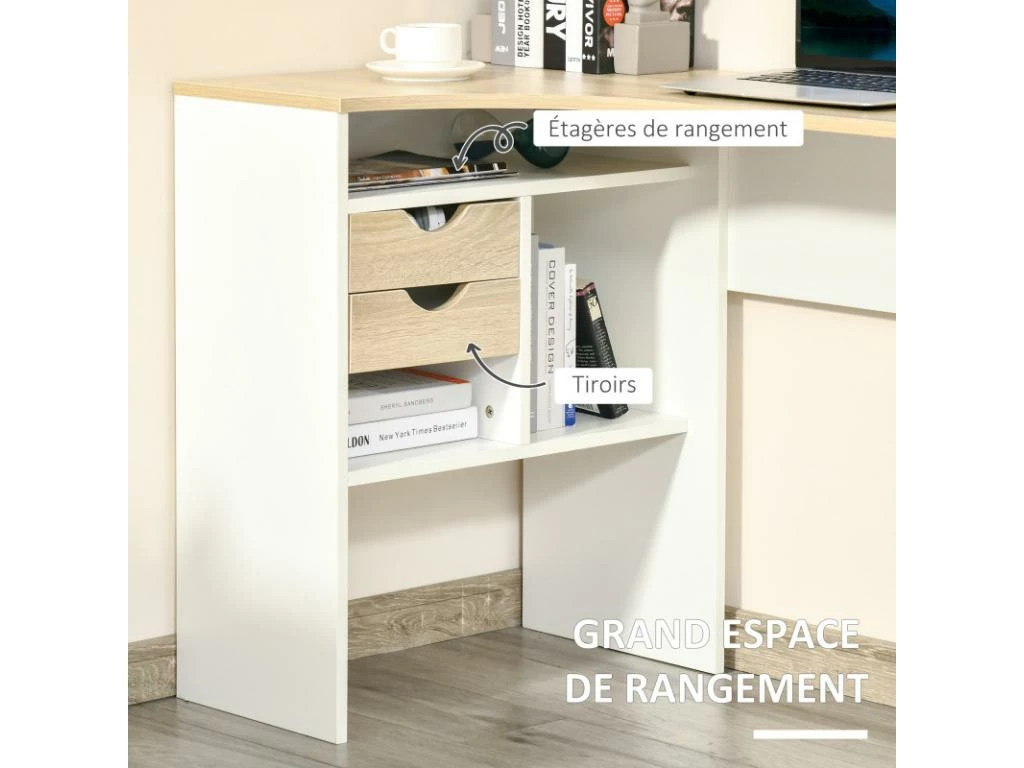 Bureau D'angle Avec Rangements RONY Chêne Clair Et Blanc 7 Bureau D'angle Avec Rangements RONY Chêne Clair Et Blanc – Image 5
