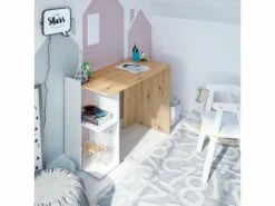 Bureau 2 Niches Réversibles Blanc/Chêne - AIKI - L 100 X L 52 X H 78 Cm -DECO Ventes meuble bureau 20003245