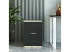 Commode De Bureau 3 Tiroirs - Venprodin 45 Cm-Chêne-Noir -DECO Ventes meuble bureau 21306475