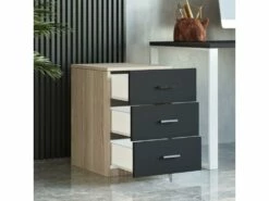 Commode De Bureau 3 Tiroirs - Venprodin 45 Cm-Chêne-Noir -DECO Ventes meuble bureau 21306477