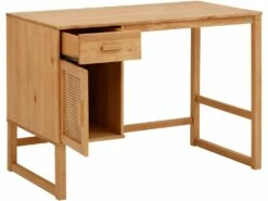 Bureau Avec 1 Porte Et 1 Tiroir En Pin Et Rotin Nature -DECO Ventes meuble bureau 21581839