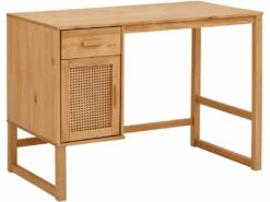 Bureau Avec 1 Porte Et 1 Tiroir En Pin Et Rotin Nature -DECO Ventes meuble bureau 21581845