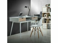 Bureau 2 Tiroirs En MDF Blanc Et Chêne -DECO Ventes meuble bureau 21694351