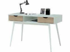 Bureau 2 Tiroirs En MDF Blanc Et Chêne -DECO Ventes meuble bureau 21694355
