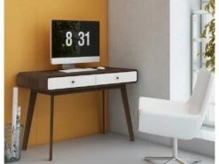 Bureau 2 Portes En Panneau De Particules Noyer Et Blanc -DECO Ventes meuble bureau 21694569