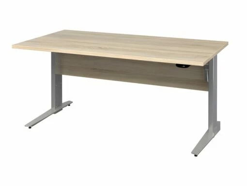 Prisme Bureau B électrique Hauteur Réglabe, Imitation Chêne Et Acier, Gris Argenté. -DECO Ventes meuble bureau 22084849