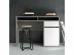Plus Bureau Avec 1 Porte, 1 Tiroir Et 2 Tablettes De Rangement, Finition Béton/blanc Brillant. -DECO Ventes meuble bureau 22084855