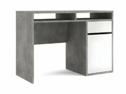 Plus Bureau Avec 1 Porte, 1 Tiroir Et 2 Tablettes De Rangement, Finition Béton/blanc Brillant. -DECO Ventes meuble bureau 22084857