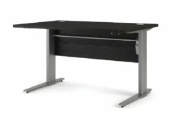 Prisme Bureau à Hauteur Réglable électrique, En Frêne Noir Et Gris Argenté.