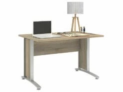 Prisme Bureau C, Imitation Chêne Et Acier, Gris Argenté. -DECO Ventes meuble bureau 22085433