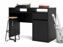 Plus Bureau Avec 1 Porte, 1 Tiroir Et 2 Tablettes De Rangement, Noir Mat. -DECO Ventes meuble bureau 22085507